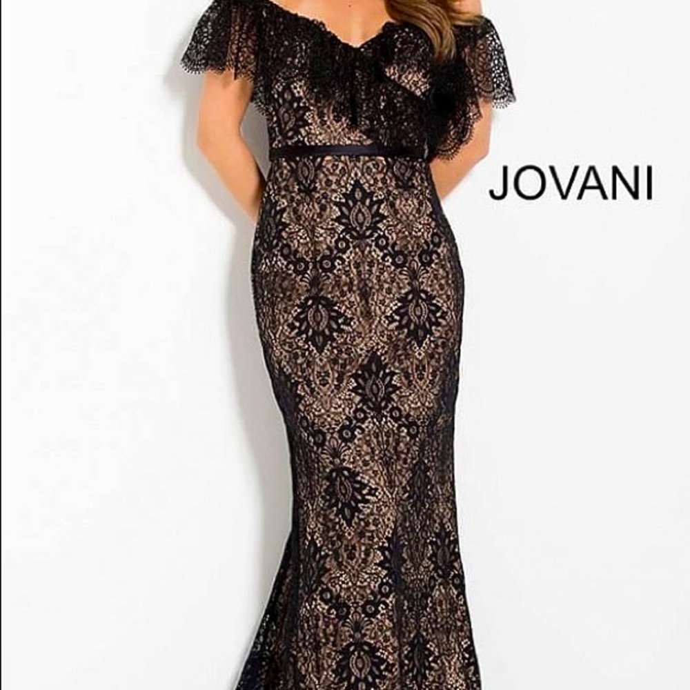 Jovani Black & Nude Lace Gown